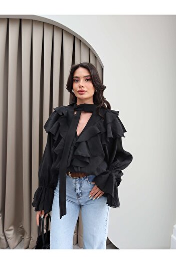 ESRAHELVACI Collar Ruffle Tie-Up Shirt