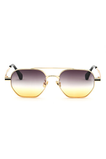 Angel Eyes Geometric Design Metal Gold Frame Double Color Glass (Yellow-Black) Glass Unisex Sunglasses