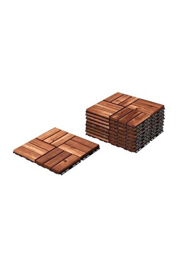 RUBIK Acacia Wood Flooring Tile Set, 9 Pieces, Brown, 30x30x2 Cm