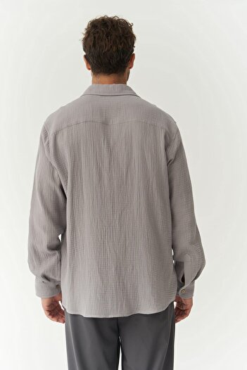 BOHEMAİ Herman Ανδρικό πουκάμισο μουσελίνας σε γκρι Oversize