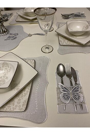 Lady Rio Serviciu american, set PRESENTARE pentru mese, rummer, placa, prelucrare 3D și detaliu perlat