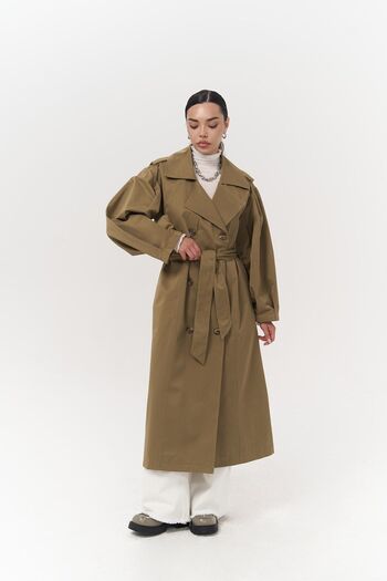 MAİ COLLECTİON Aubree Khaki Oversize Trench Coat