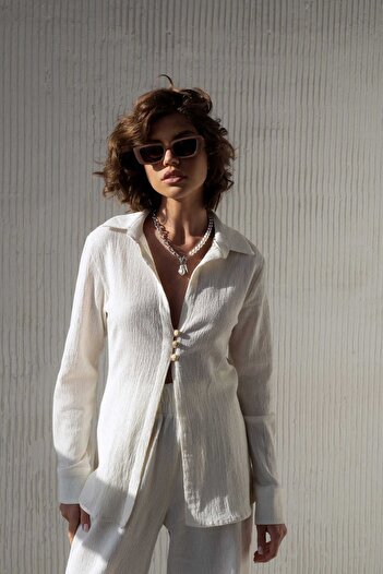BOHEMAİ Morrow Wooden Button Detail Ecru Shirt