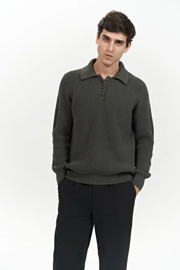 MAİ COLLECTİON Vander Button Detail Anthracite Men's Knitwear Sweater
