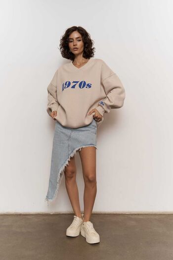 MAİ COLLECTİON Mcllctn 1970S Bone Oversize Unisex Sweatshirt