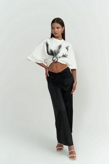 MAİ COLLECTİON Nario Gathered Midi Length Black Skirt