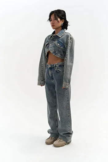 MAİ COLLECTİON Marla Dirty Green Basic Jeans