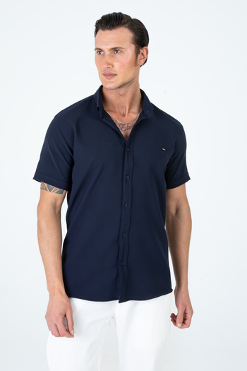 Artı1 Men's Slim Fit Slim Fit Short Sleeve Breathable Knitted Texture Summer Men's Shirt