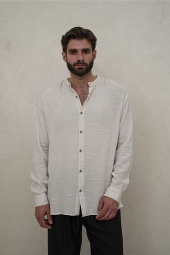 BOHEMAİ Owen Men's Oversize Judge Collar Light Beige Muslin Shirt