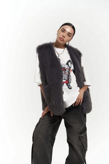 MAİ COLLECTİON Plush Anthracite Vest