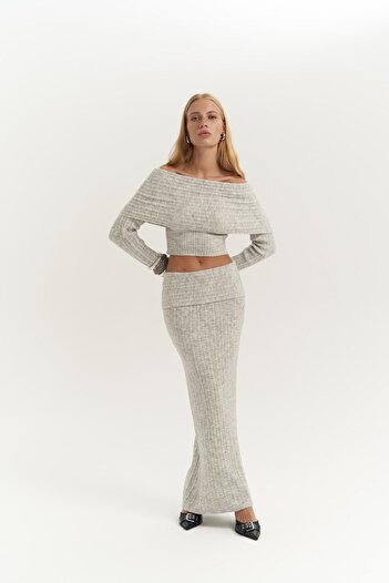 MAİ COLLECTİON Sevara Carmen Collar Gray Knitwear Set