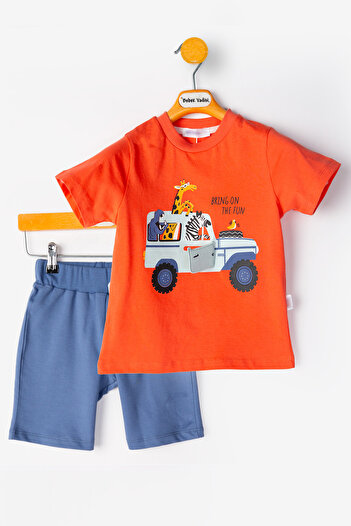 Ofislot Cotton Waisted Elastic Summer Short Sleeve T-Shirt Shorts Double Baby Boy Bottom Top Set Children's Clothing