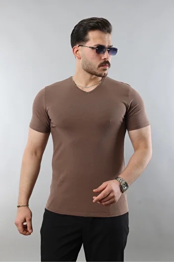 STOCX Men's 100% Cotton Slim Fit Slim Fit V-Neck Basic T-Shirt