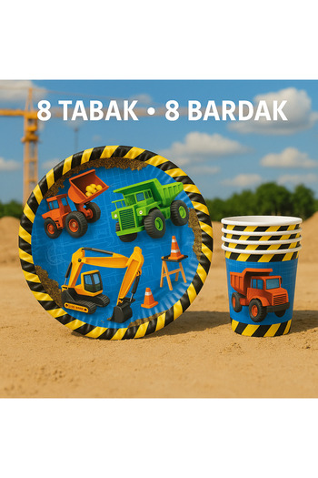 Partifabrik Construction Work Machinery Themed Plate Cup Set