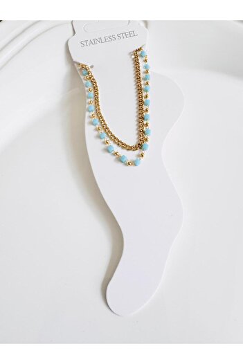 DEVİ fashion Çelik Mavi Taşlı Halhal 22 cm