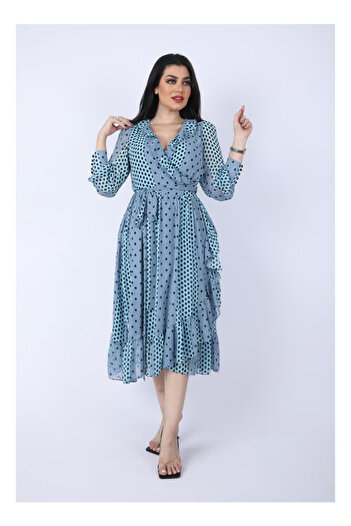 FULLJOY Elegant chiffon dress with long sleeves