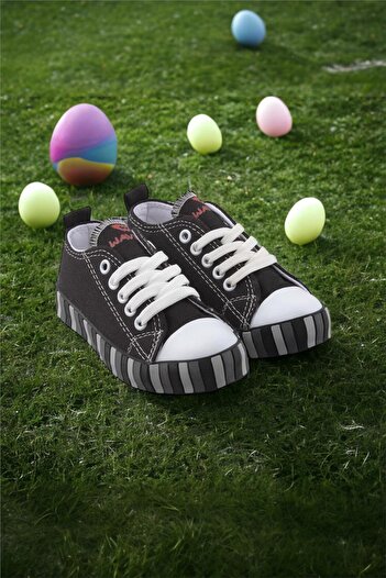 Liger Unisex Çocuk Keten Kısa Convers Modeli Bağcıklı Spor Ayakkabı SİYAH