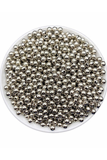 Hobimos 1000 τμχ 6 mm Ασημί Χρώμα Ccb Metal Look Ακρυλικές Πλαστικές Χάντρες