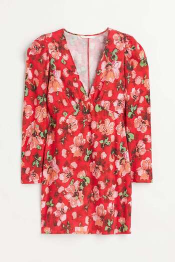 H&M Patterned puff-sleeved dress