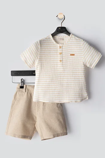 Ofislot Striped Linen Baby Boy Suit Double Boy Suit Baby Boy Clothing Baby Boy Bottom Suit