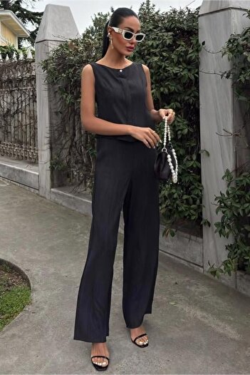 ESSE BUTİK Mrpurple Zero Sleeve Blouse Tie-Dye Patterned Pants Two-Piece Suit 10181-08