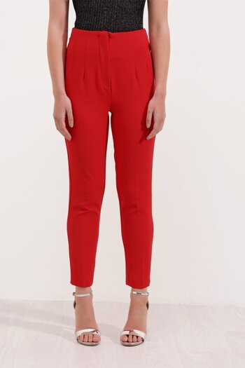 Edolika Red High Waist Fabric Trousers 6650