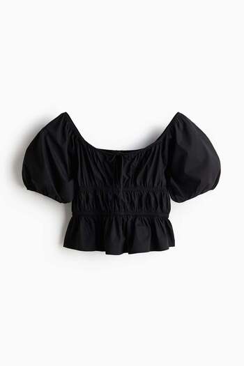 H&M Puff-sleeved Poplin Blouse