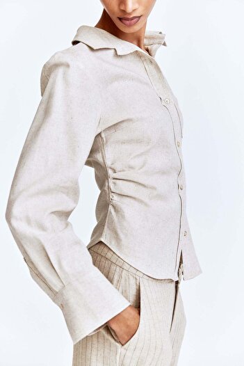 H&M Gathered linen-blend shirt