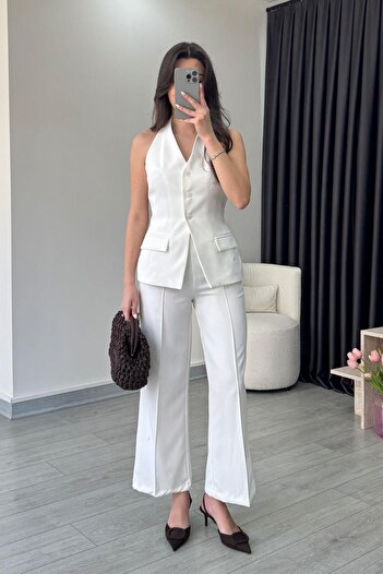 ECEMİ Leila White Vest Pants Set
