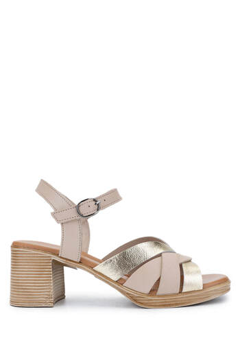 Tamer Tanca Women's Genuine Leather Beige Heeled Sandals