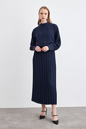 VAVİNOR Arin Pleated Double Suit - Navy Blue