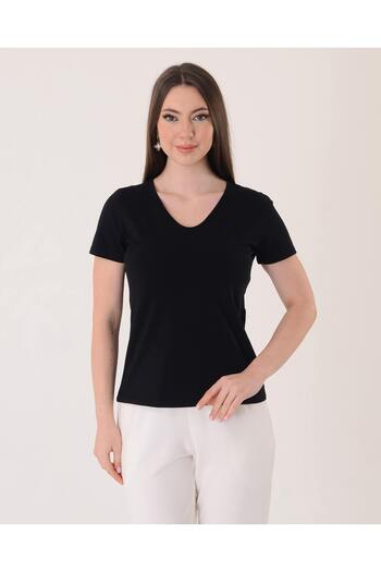 Vedi Minimalist V-Neck Short Sleeve Women's T-Shirt - Casual