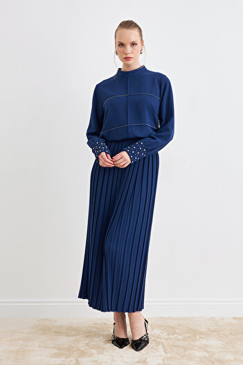 VAVİNOR Arin Pleated Double Suit - Indigo