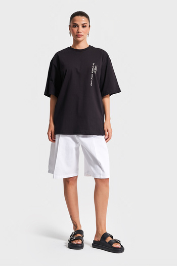 its basic Γυναικείο μαύρο χρώμα s5-1 Oversize εμπριμέ Loose Cut 100% βαμβακερό T-shirt