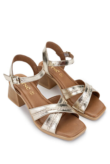 Tamer Tanca Women's Genuine Leather Yellow Heeled Sandals