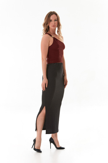 Fulla Moda Elastic Waist Slit Wrapped Fabric Skirt