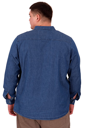 ModeXL Mode XL Büyük Beden Erkek Uzun Kol Kot Gömlek U24391 Mavi