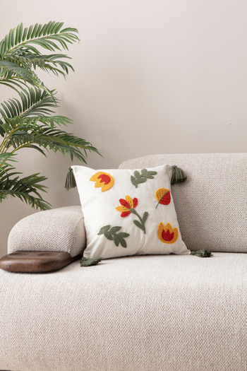 BUGİ HOME COLLECTİON Punch Throw Pillow Cover Embroidery Embroidered Leaf Pattern Throw Pillow Covers