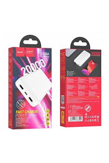 REDz Accessories Ultra-Thin External Battery, 20000 mAh, LED, Hoco J100A, White