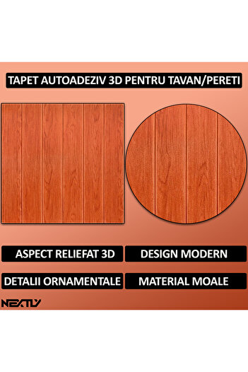 NEXTLY Set of 50 Self-Adhesive 3D Wallpaper, Wood Design, For Wall Or Ceiling, Waterproof, Adjustable