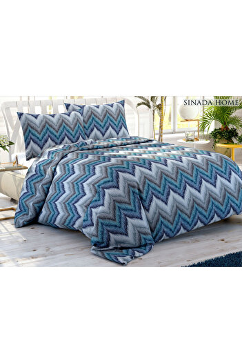 Sinada Zigzag Blue Single Duvet Cover Set 100% Cotton 62 Thread Count Fabric (4-28885)