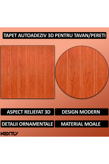 NEXTLY Set of 100 Self-Adhesive 3D Wallpaper, Wood Design, For Wall Or Ceiling, Waterproof, Adjustable