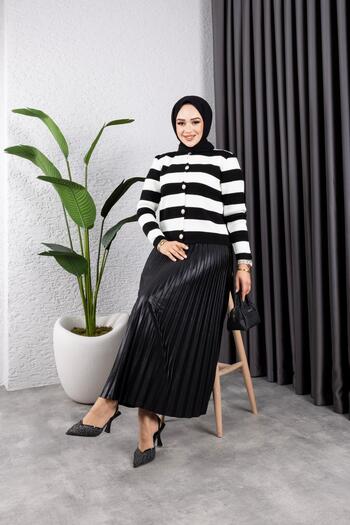 HARMAN BUTİK Women's Knitwear Circalidery Look Pleated Skirt Suit