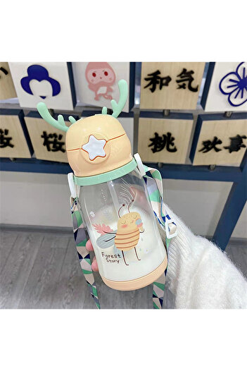 Choice 600ml Orange 600ml/20oz Cute Cartoon Water Bottle Flip Top Portable Straw Water Cup With Strap For O