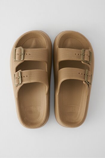 OZYO Leon Beige Men's Double Buckle Eva Beach Slippers