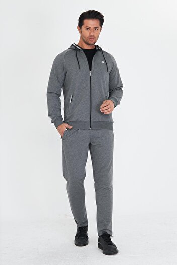 TRENDHİLL Чоловічий бавовняний спортивний костюм з капюшоном, антрацит 5756-A