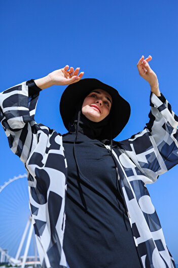 Marina Geometric Black Kimono Kaftan P2337