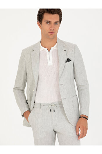 Cacharel Açık Gri Slim Fit %100 Keten Ceket 50268891-VR001