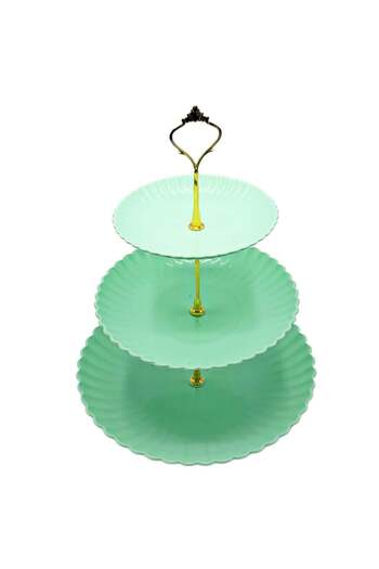 PUFO Candy 3-tiered fruit bowl, for cakes, fruit, appetizers, metal handle, light green