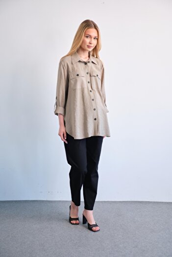 BUSA Maternity Front Pocket Modal Shirt Khaki